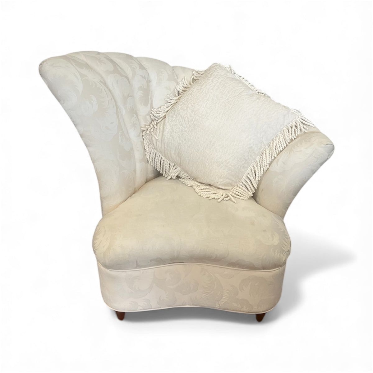 Left Arm Shell Back Accent Chair - Cream Damask Upholstery