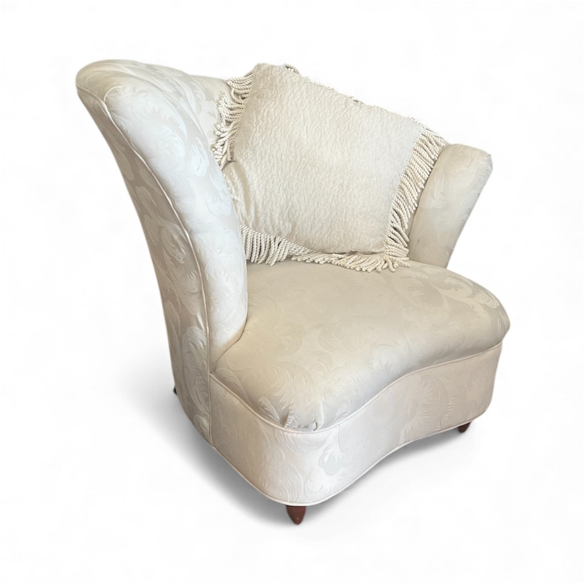 Left Arm Shell Back Accent Chair - Cream Damask Upholstery