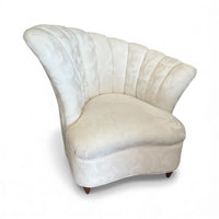 Left Arm Shell Back Accent Chair - Cream Damask Upholstery