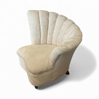 Left Arm Shell Back Accent Chair - Cream Damask Upholstery