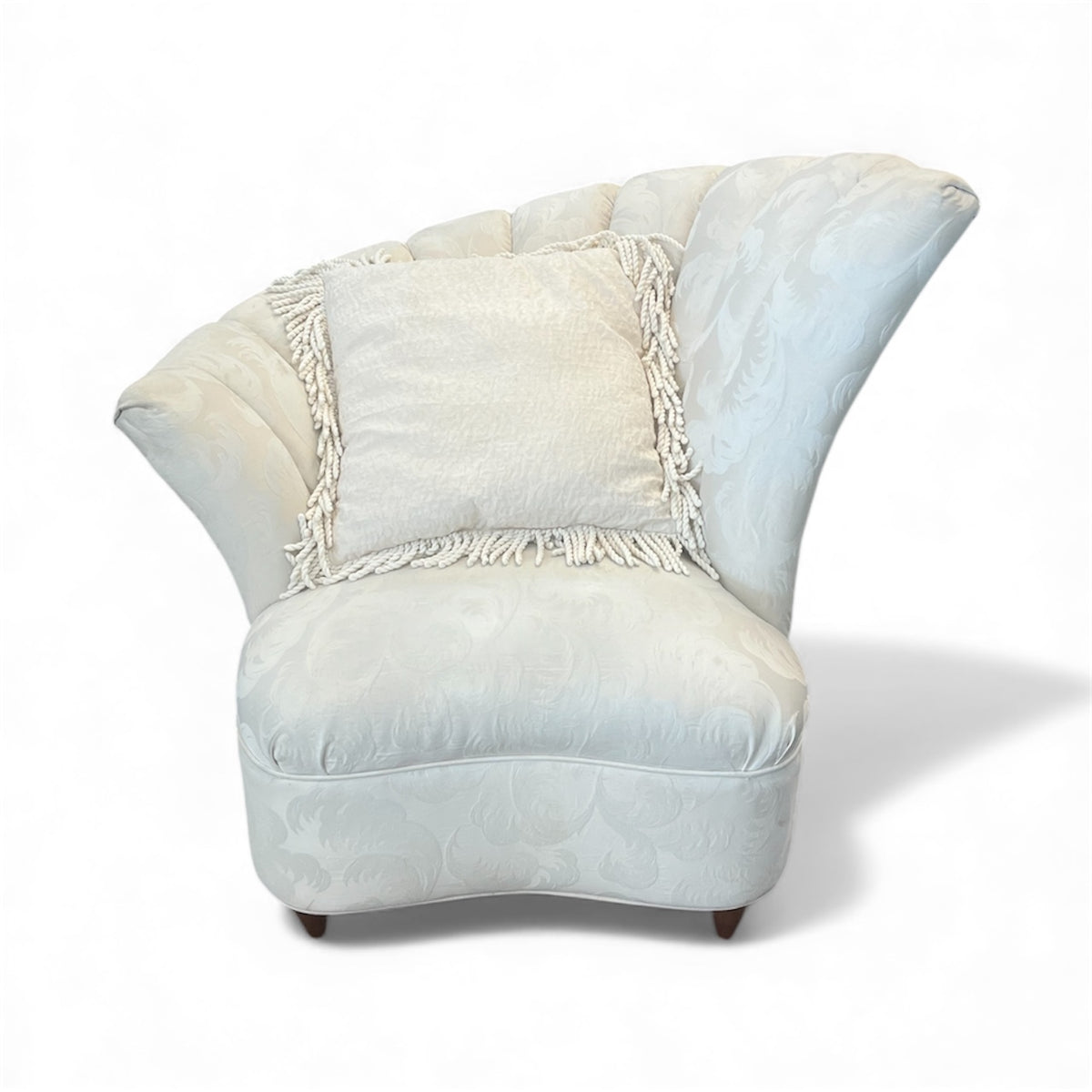 Right Arm Shell Back Accent Chair - Cream Damask Upholstery