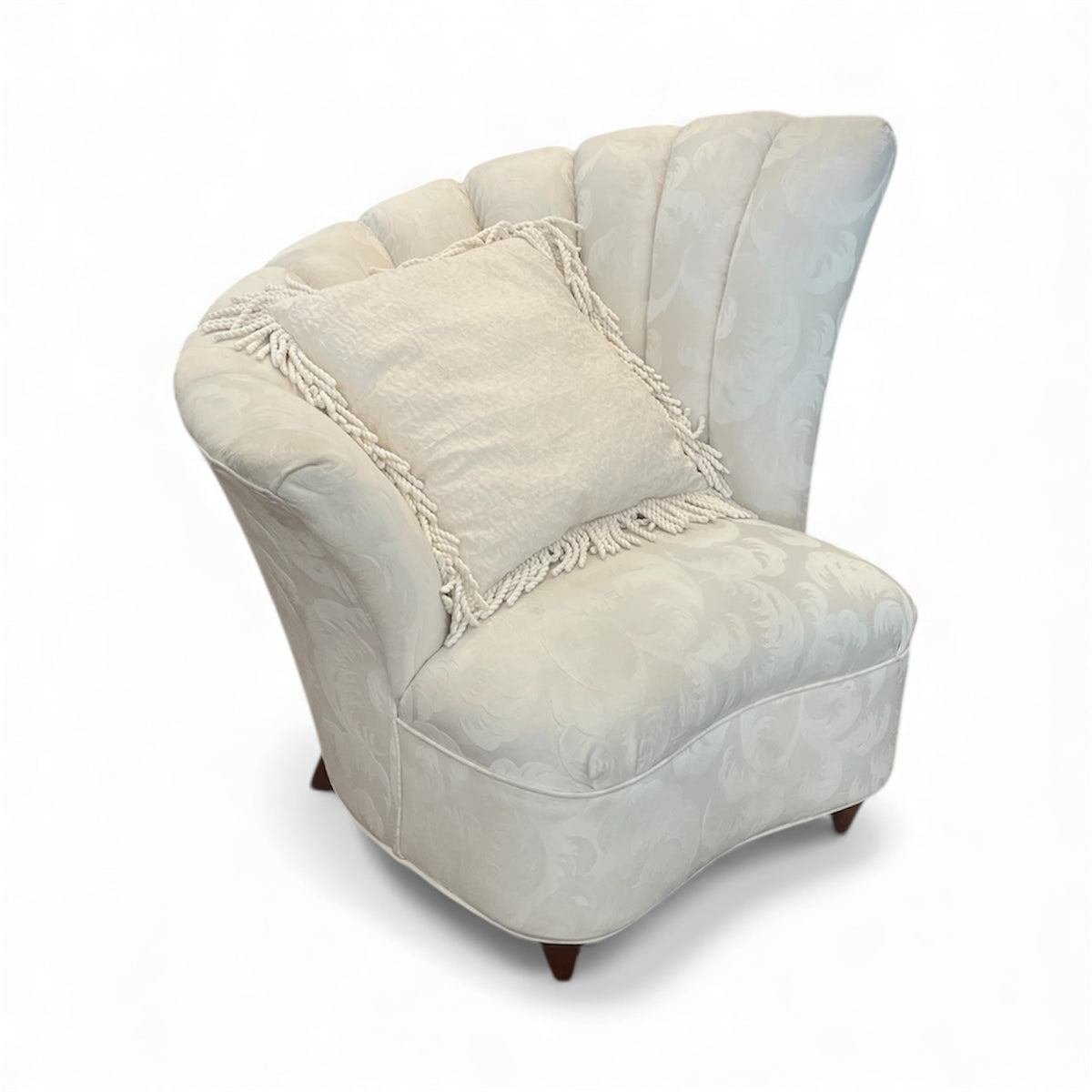Right Arm Shell Back Accent Chair - Cream Damask Upholstery