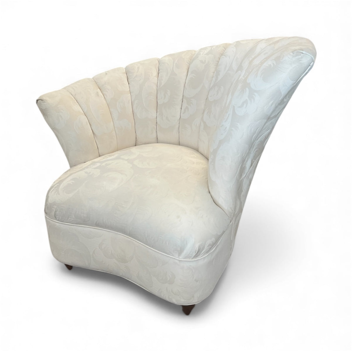 Right Arm Shell Back Accent Chair - Cream Damask Upholstery