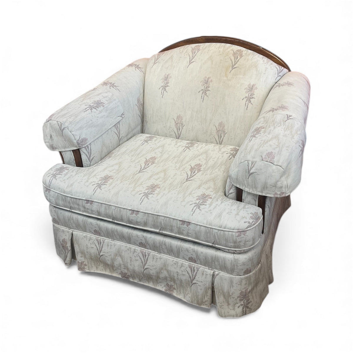 Floral Upholsterd Armchair with Wooden Trim