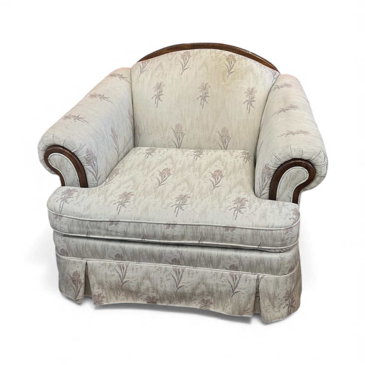 Floral Upholsterd Armchair with Wooden Trim