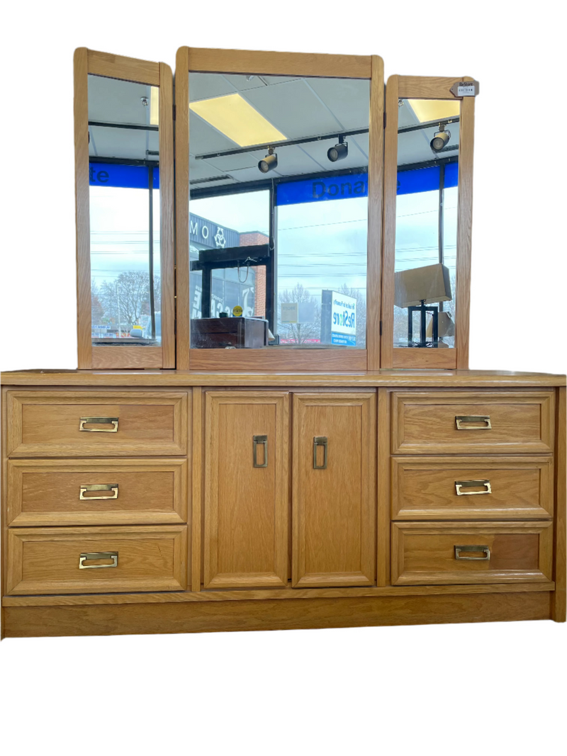 68" Wooden Dresser with 3 Panel Mirror