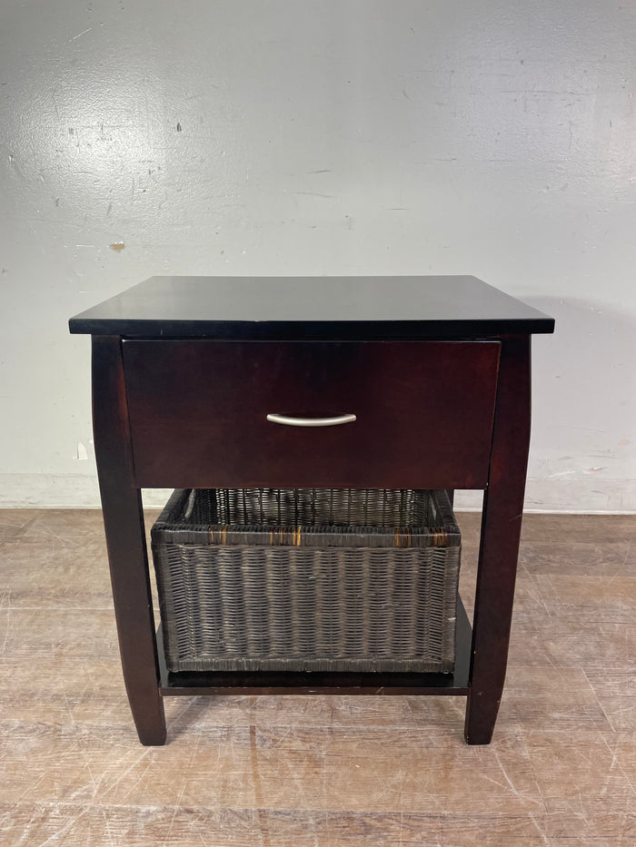 Dark Brown Nightstand w/Basket