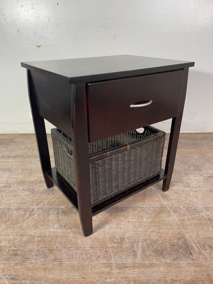 Dark Brown Nightstand w/Basket