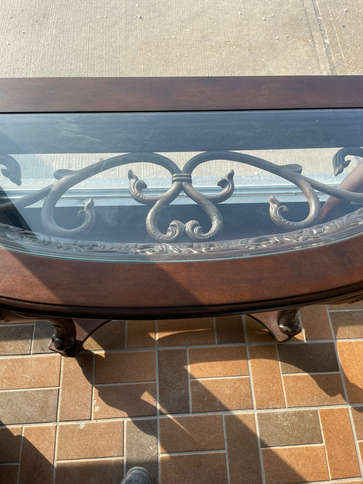 Wood Frame Glass Top Hall Table