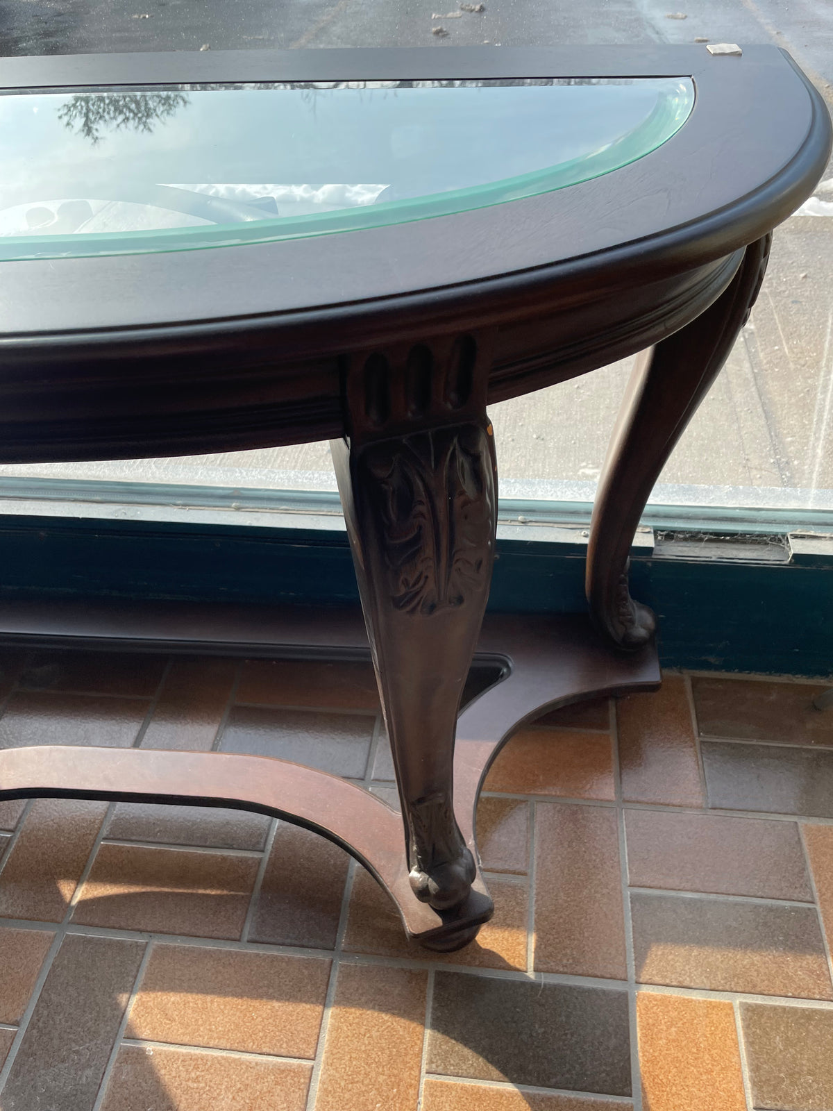 Wood Frame Glass Top Hall Table