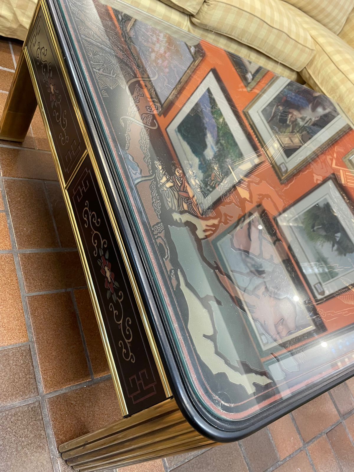 Oriental Coffee Table w/Glass Top