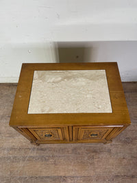 Wood Carved Marble Top Nightstand