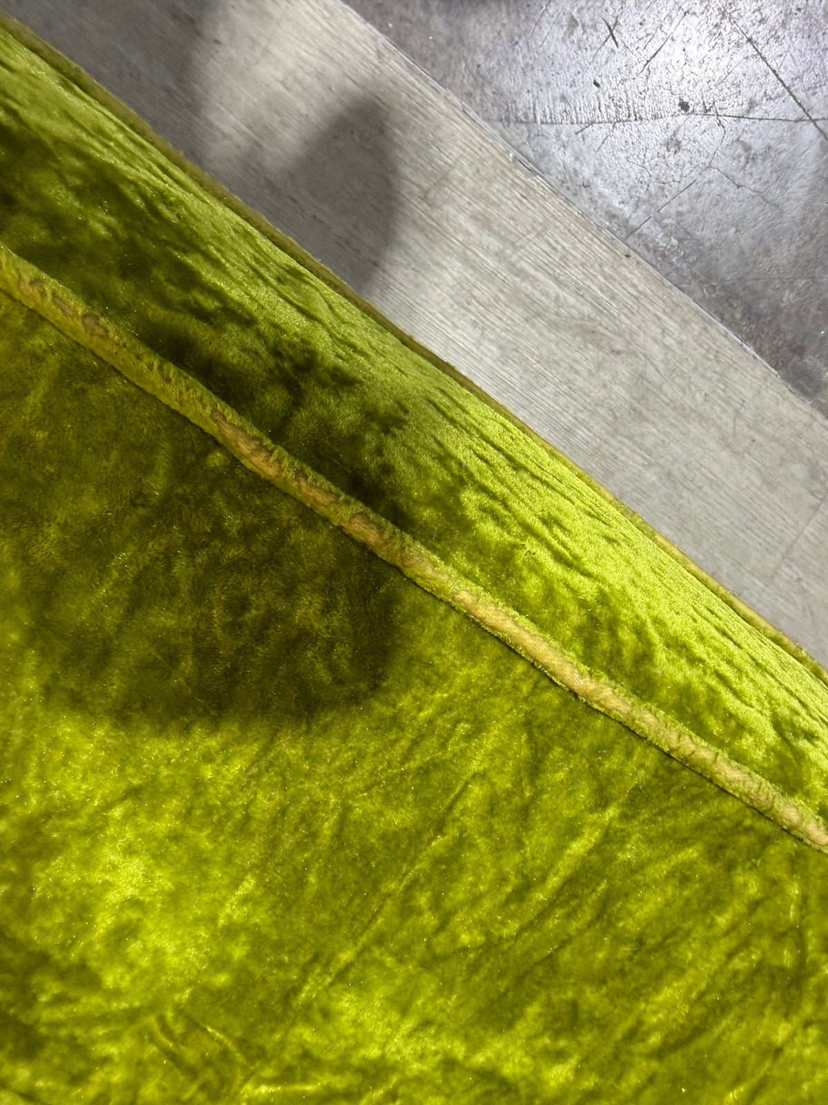 Mid-Century Hollywood Regency Chartreuse  Green Velvet Sofa