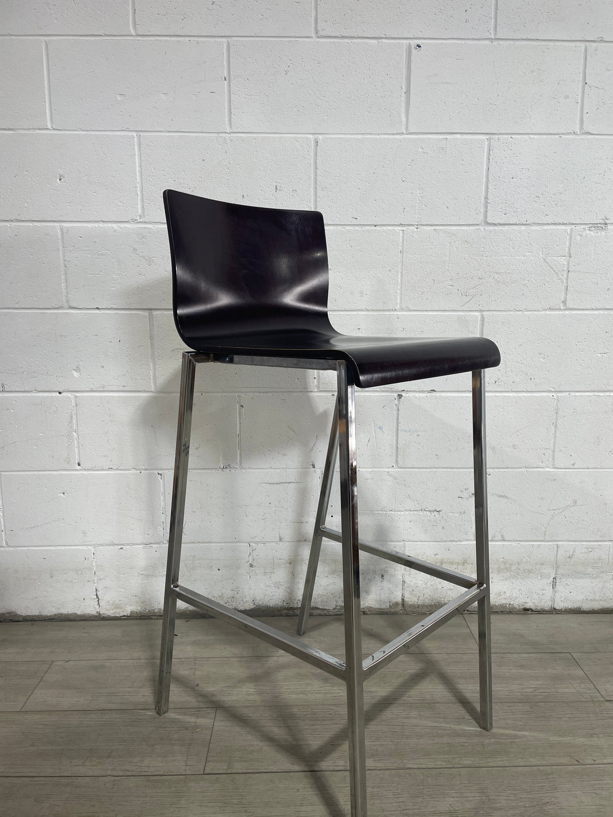 Curved Wood Bar Stool with Metal Frame