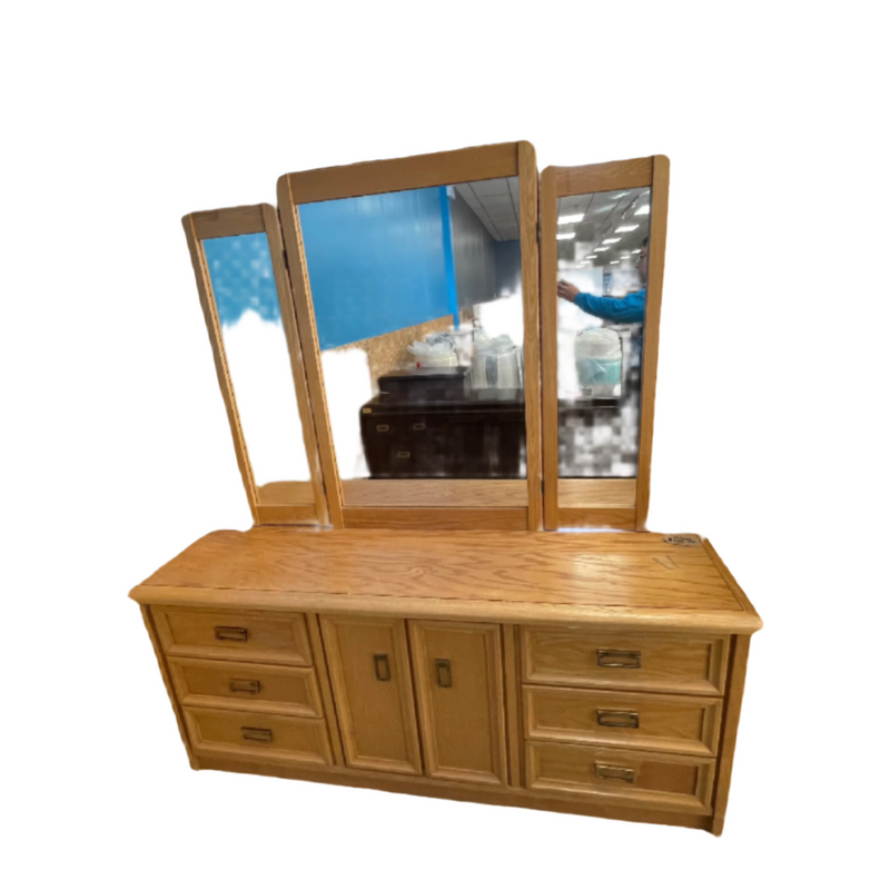 67" Wooden Dresser with Mirrors