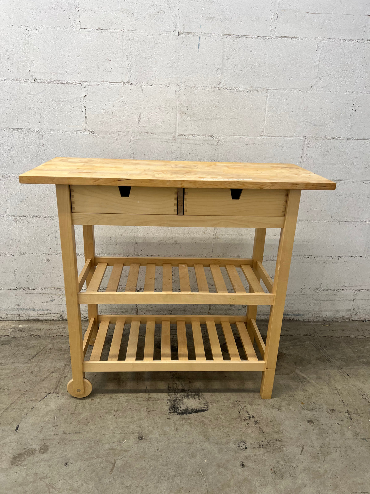 Compact Natural Wood Kitchen Cart
