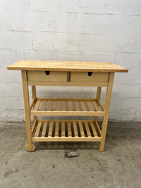 Compact Natural Wood Kitchen Cart