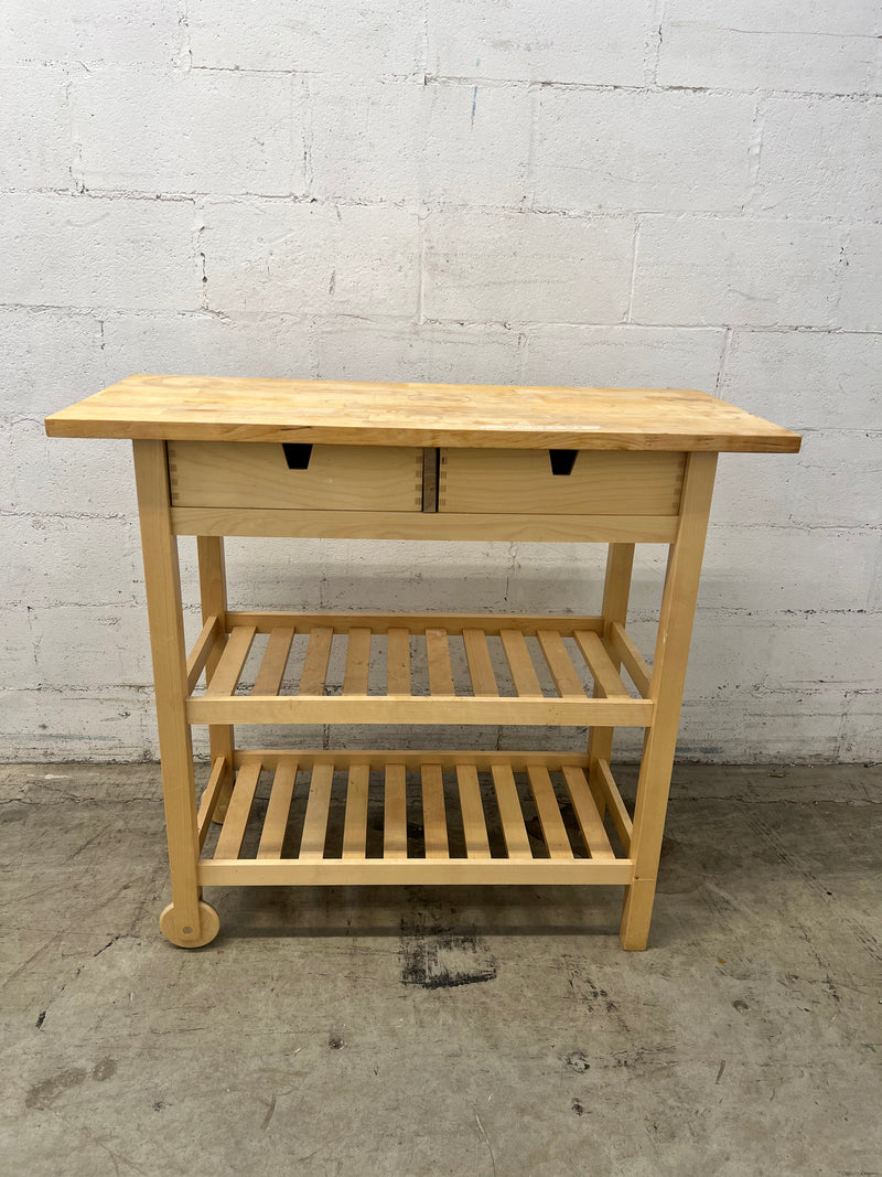 Compact Natural Wood Kitchen Cart