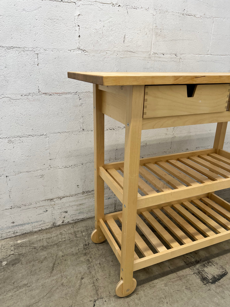 Compact Natural Wood Kitchen Cart