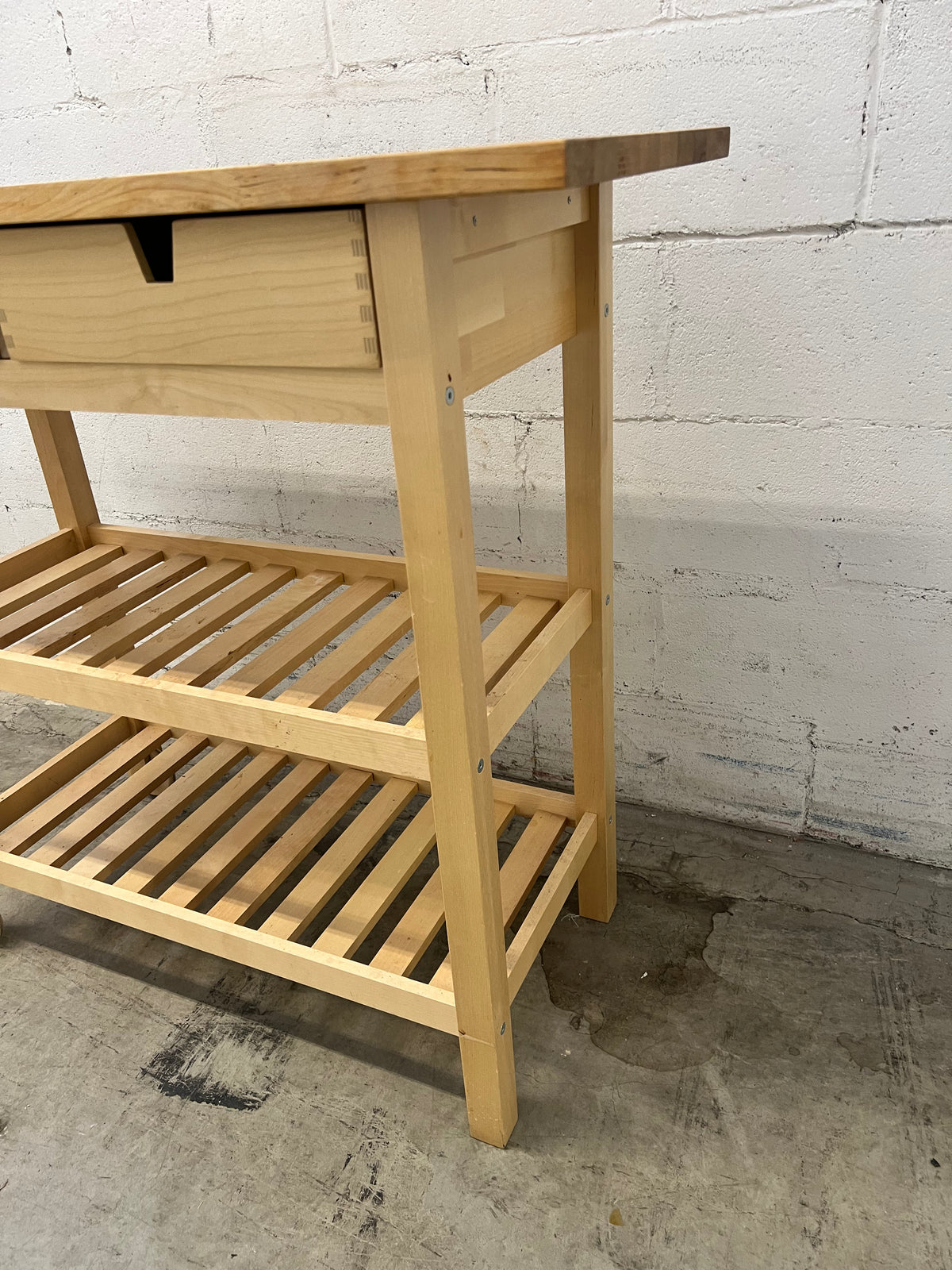 Compact Natural Wood Kitchen Cart
