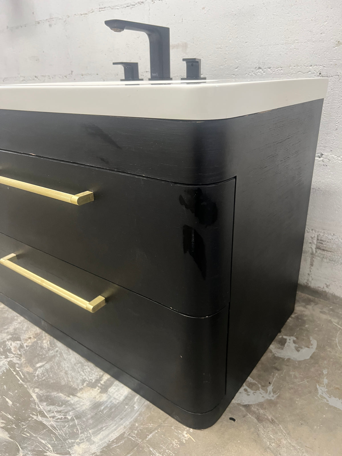 Modern Black Vanity with White Sink