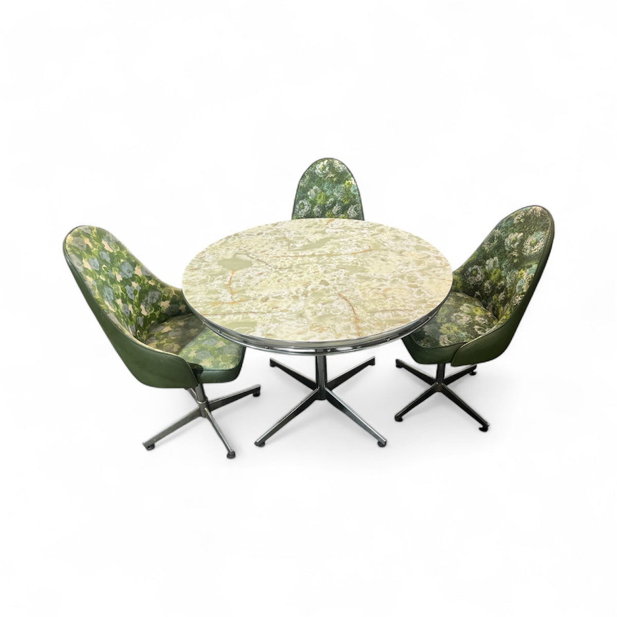 Mid Century Green Marble-Look Dining Set - 3 Chairs