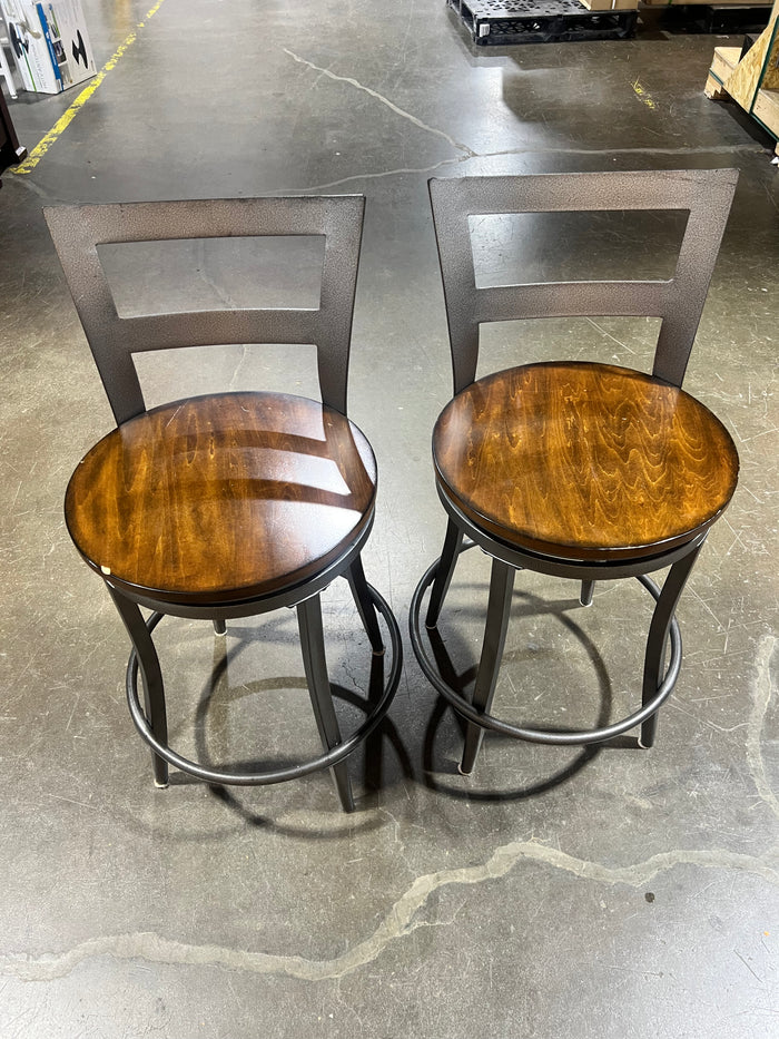 Industrial Wood & Metal Swivel Bar Stools - Set of 2