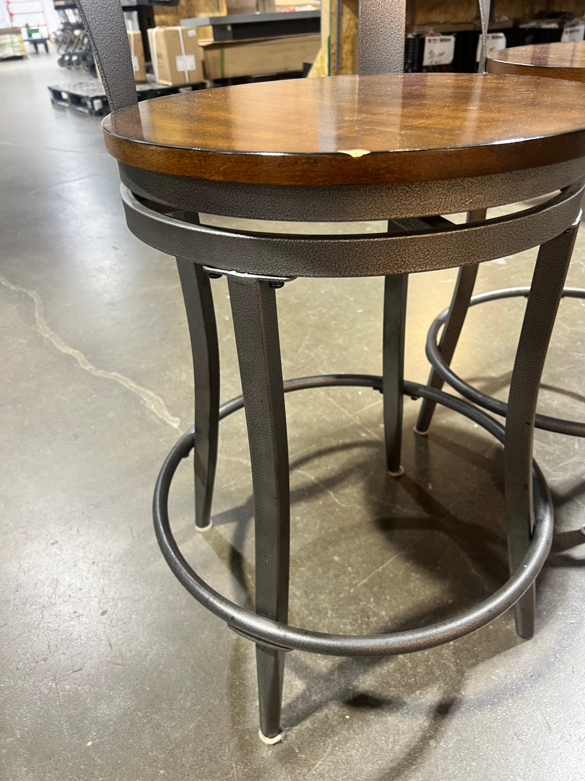 Industrial Wood & Metal Swivel Bar Stools - Set of 2