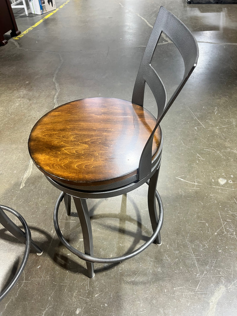 Industrial Wood & Metal Swivel Bar Stools - Set of 2