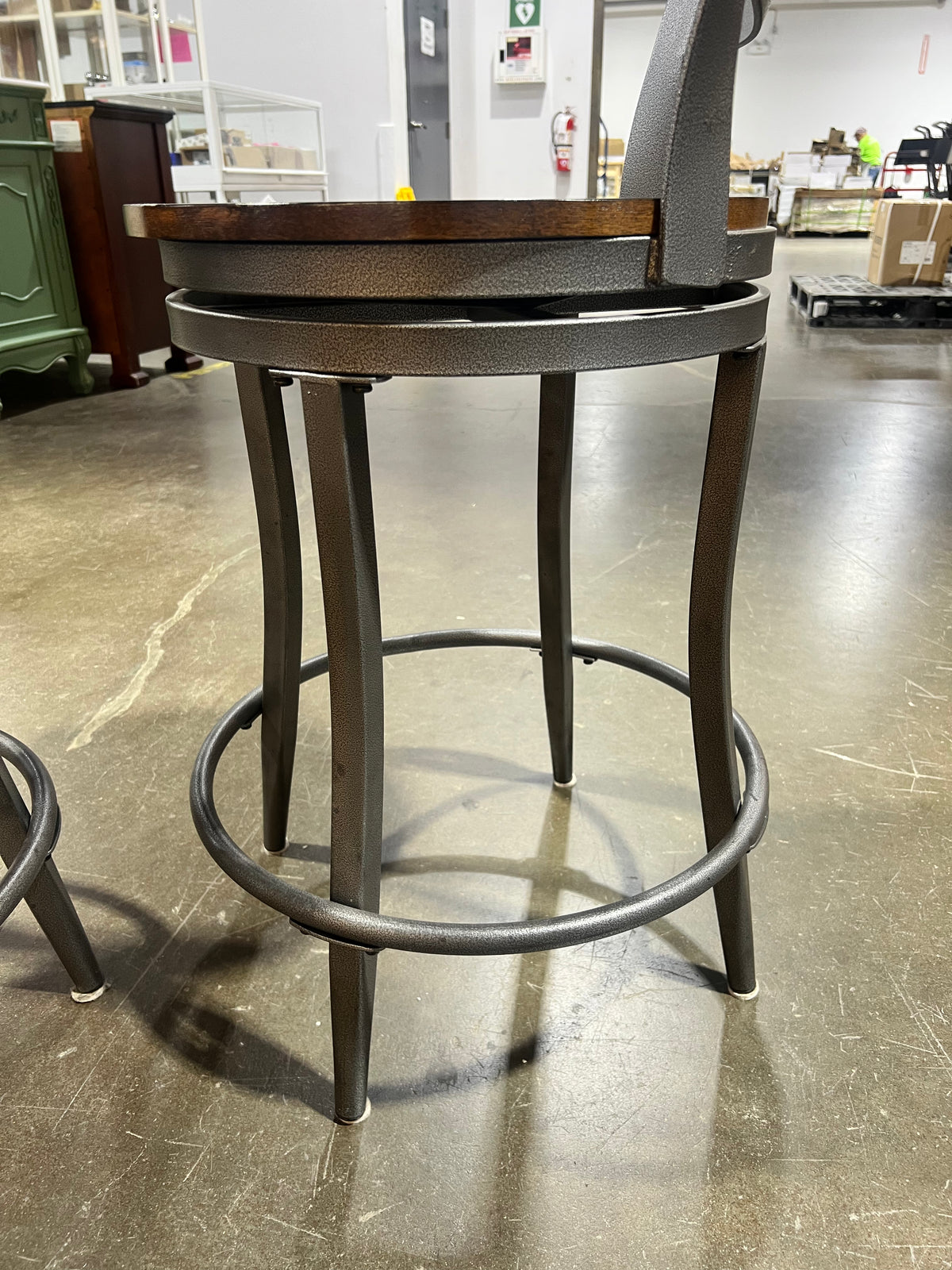 Industrial Wood & Metal Swivel Bar Stools - Set of 2
