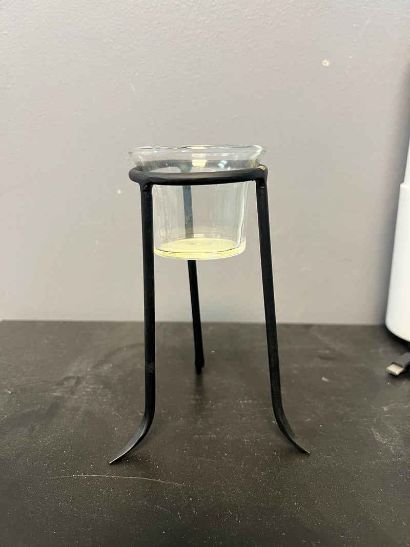 Three Legged Metal Candle Stand With Glass Insert