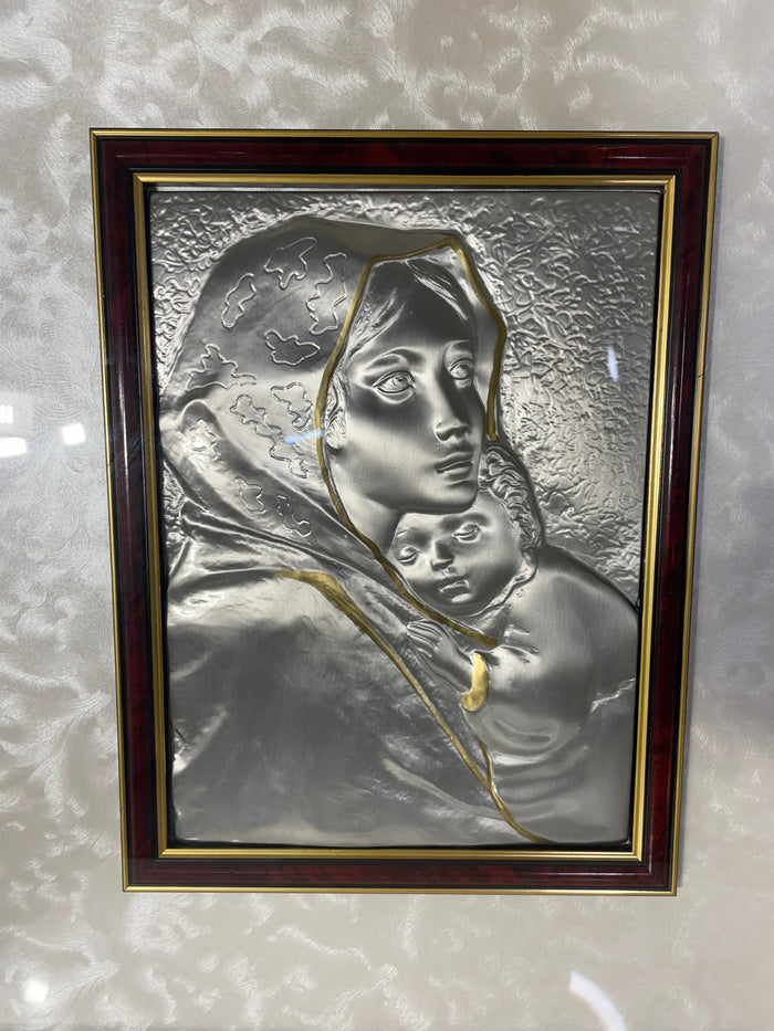 Framed Madonna and Child Silver-Plated