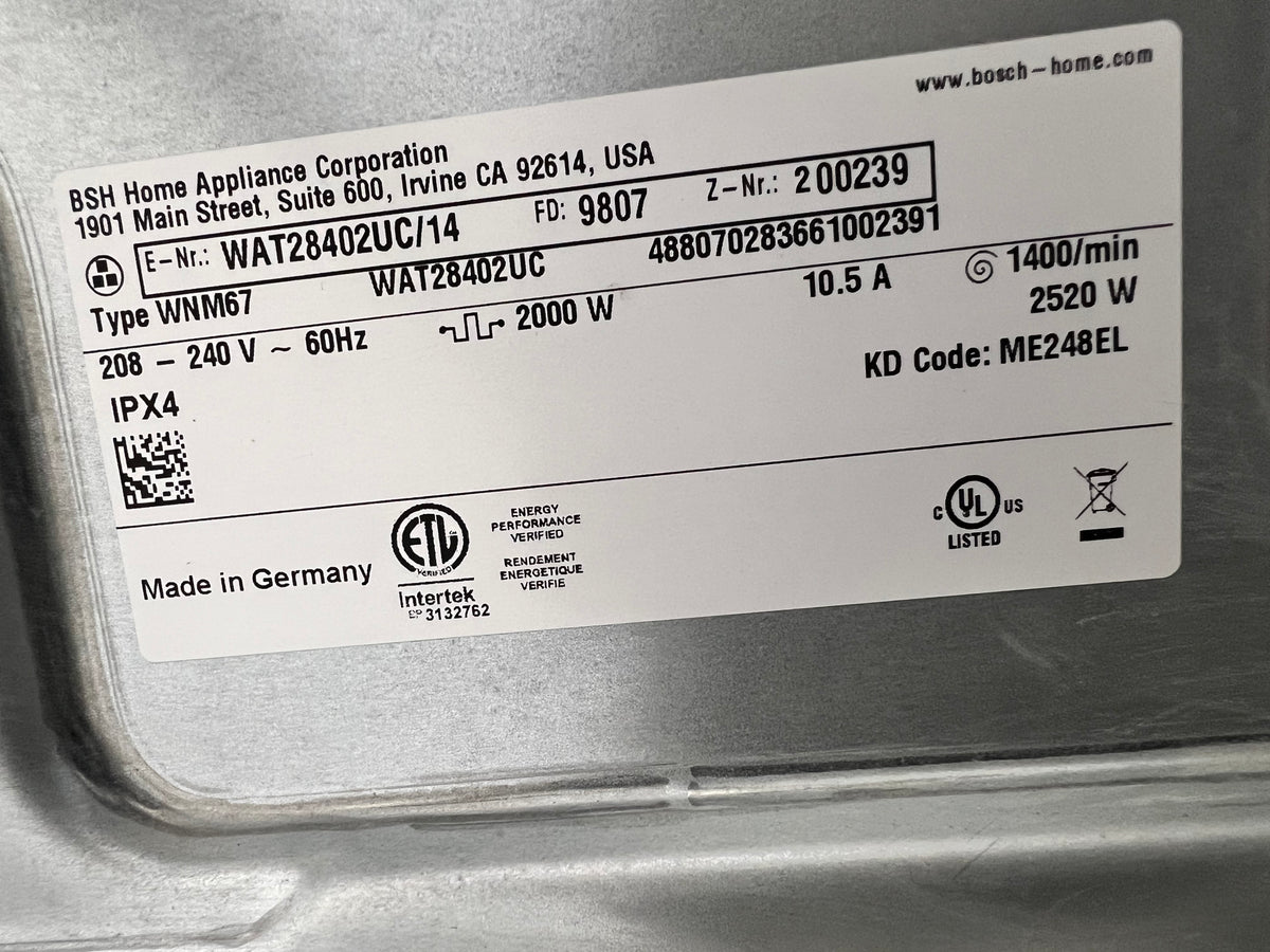 Bosch 800 Series Front Washer 24"