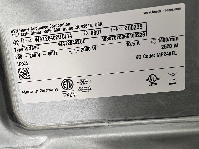 Bosch 800 Series Front Washer 24"