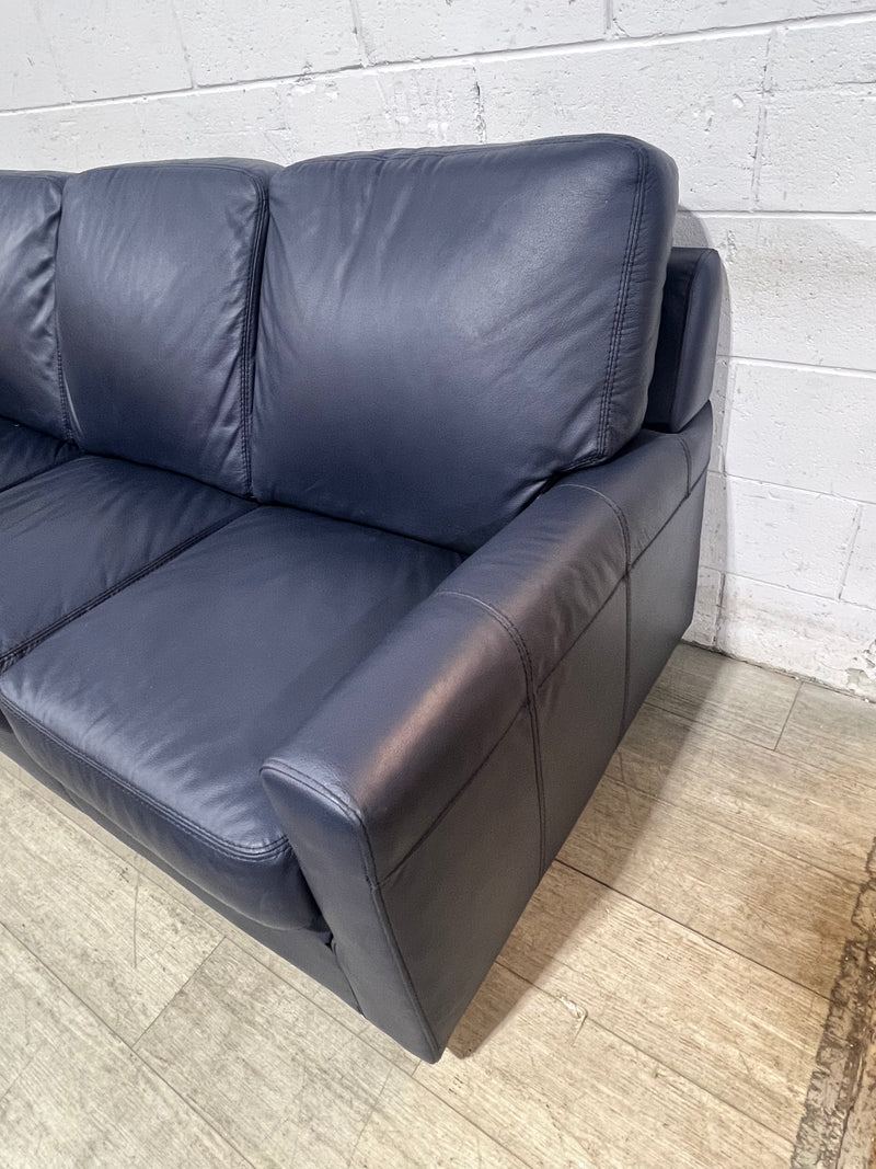 Deep Blue Leather 3-Seater Sofa