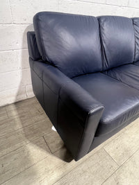 Deep Blue Leather 3-Seater Sofa