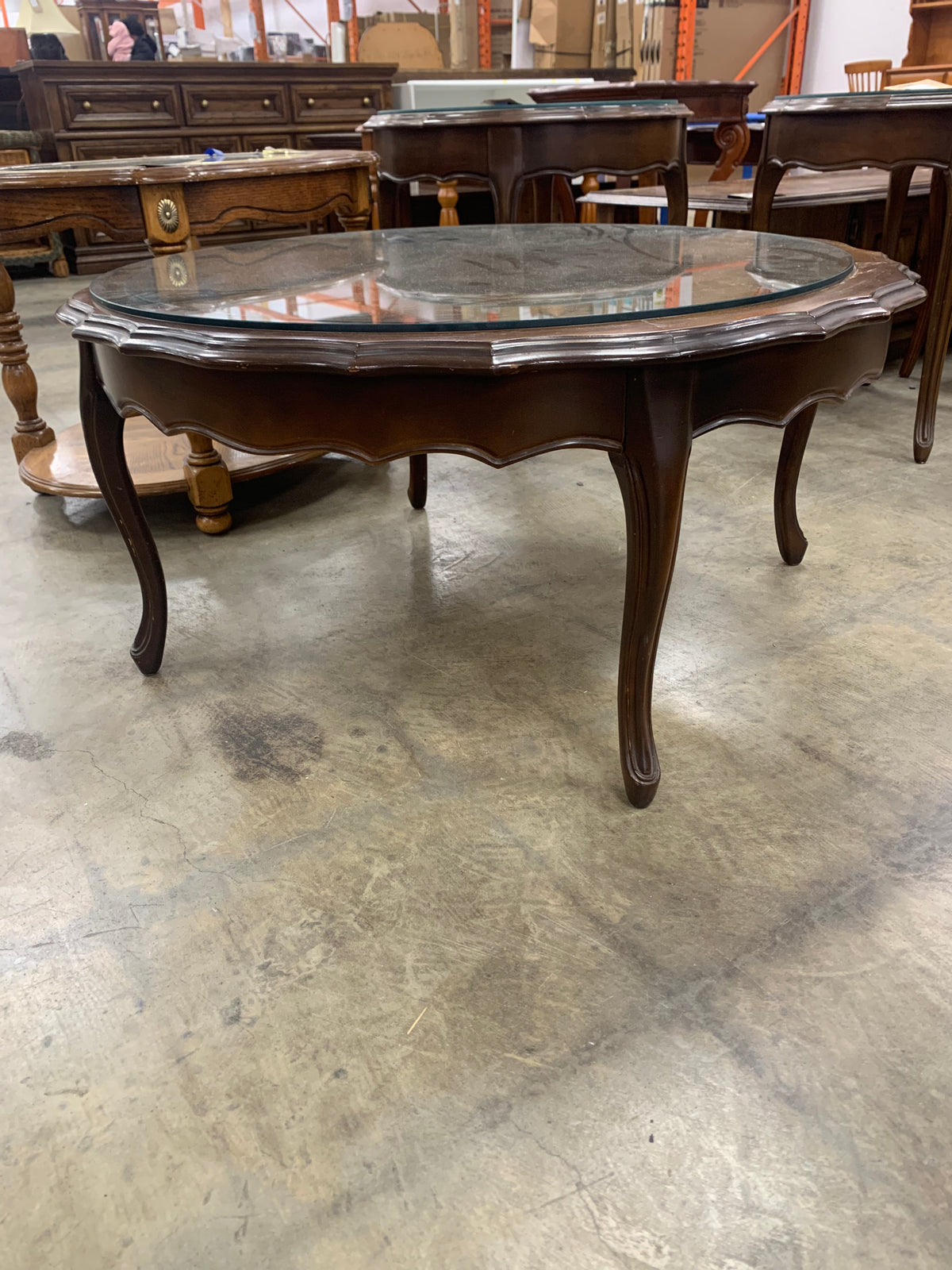 Wooden Circle Coffee Table With Glass Top