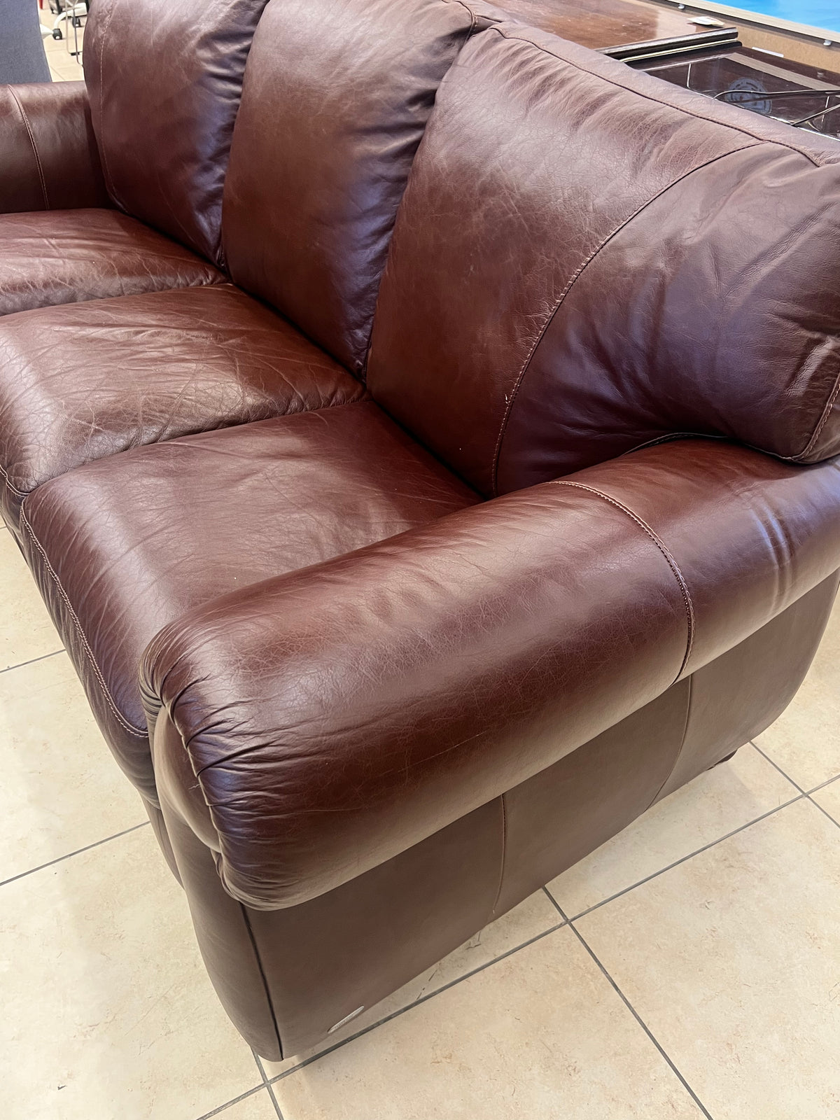 Rich Brown Leather Three-Seater Sofa