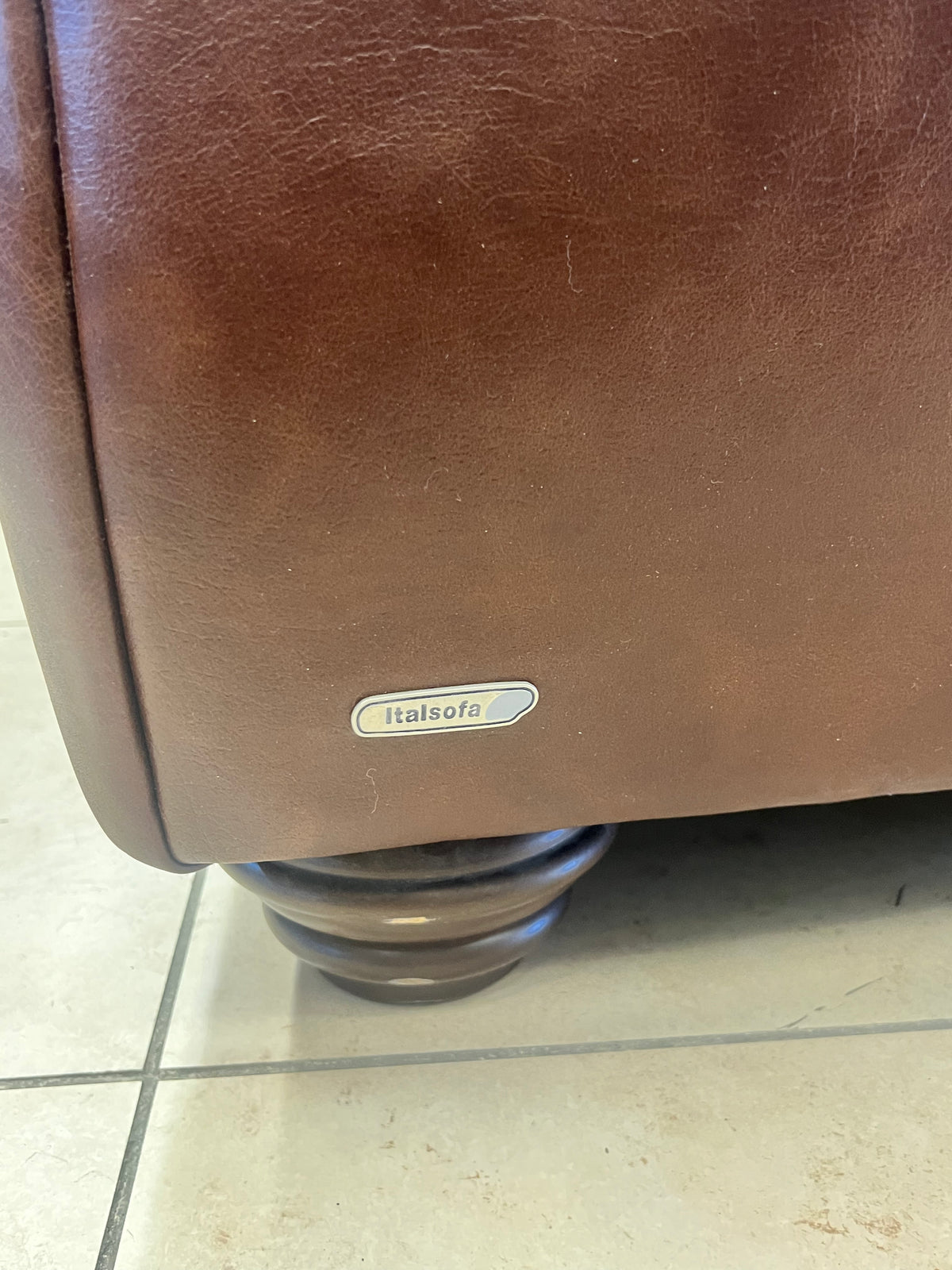 Rich Brown Leather Three-Seater Sofa