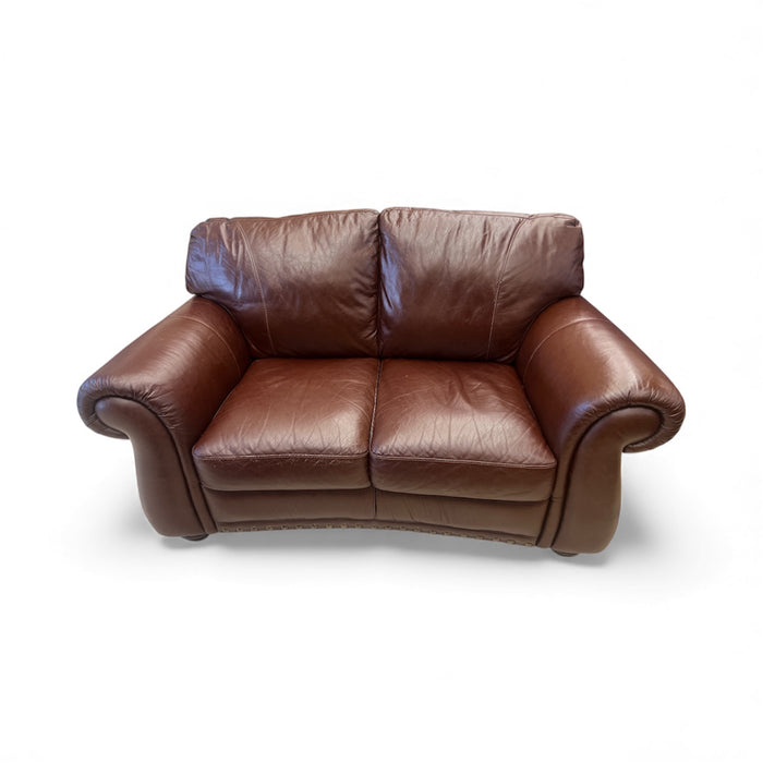 Rich Brown Leather Loveseat