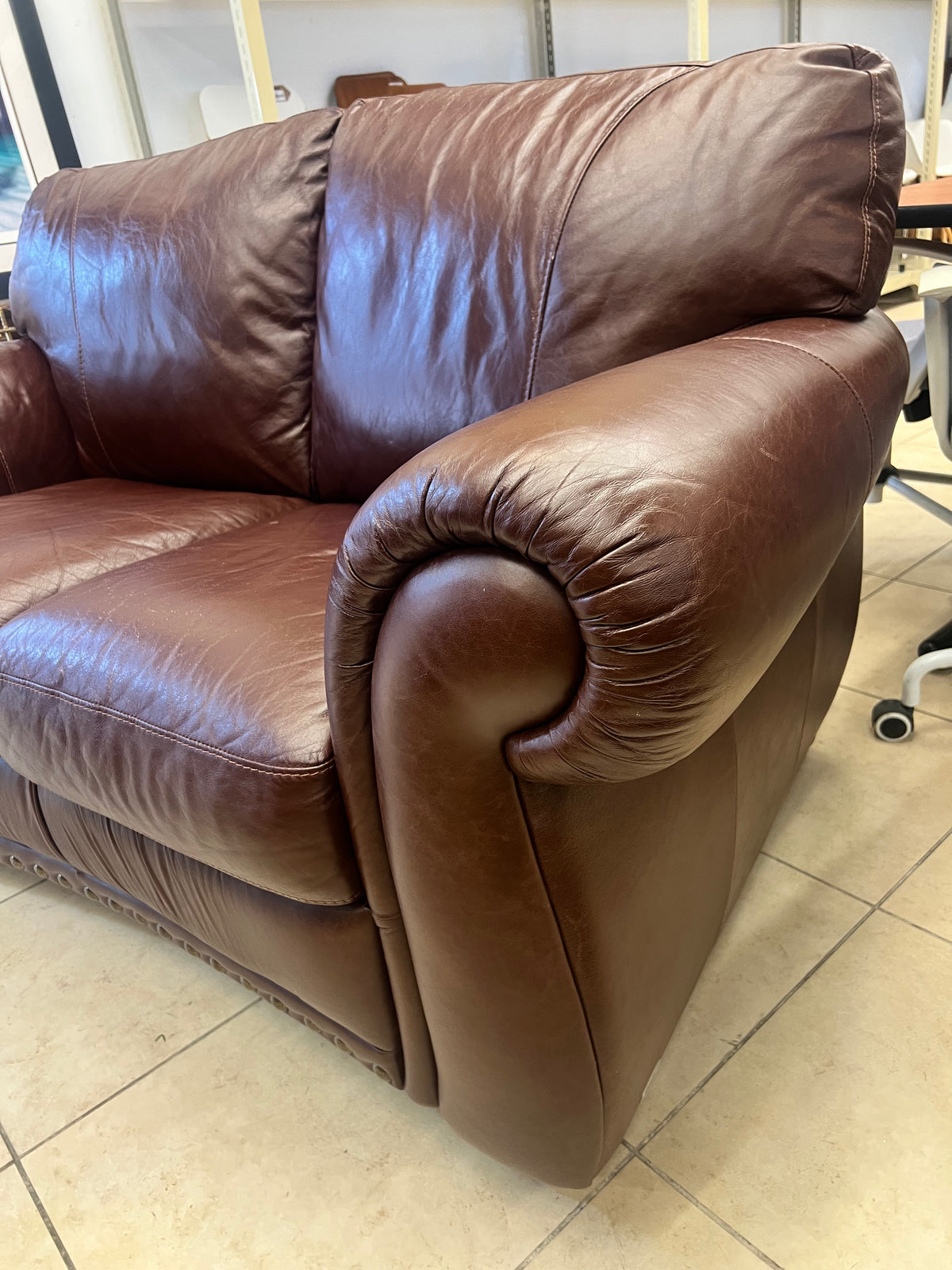 Rich Brown Leather Loveseat