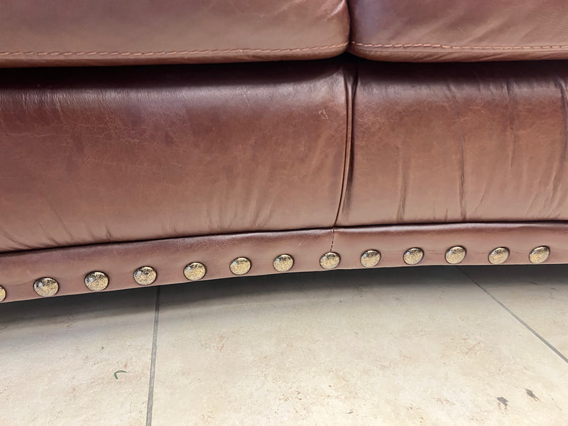 Rich Brown Leather Three-Seater Sofa
