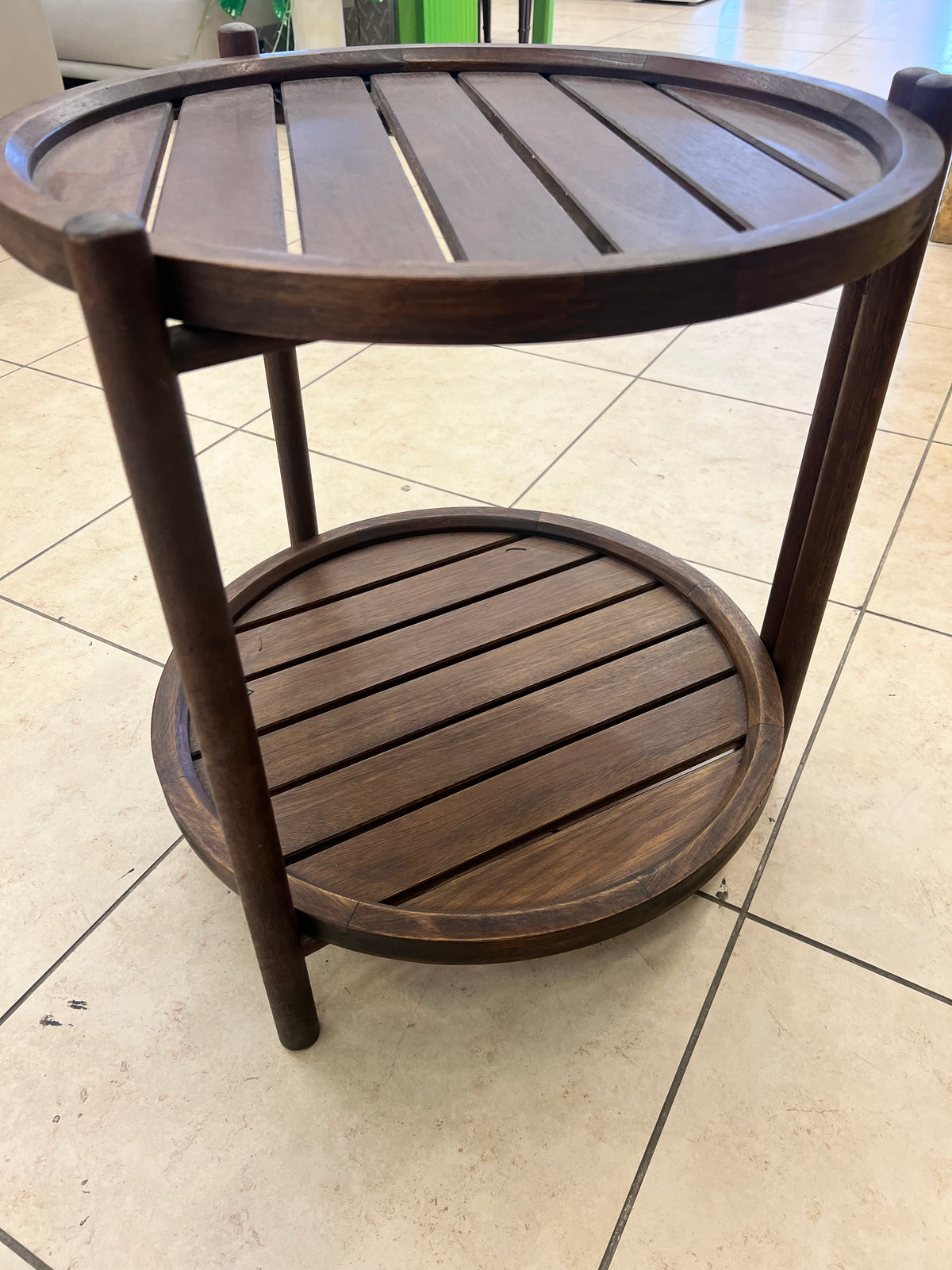 Circular Slatted Wood Accent Stand