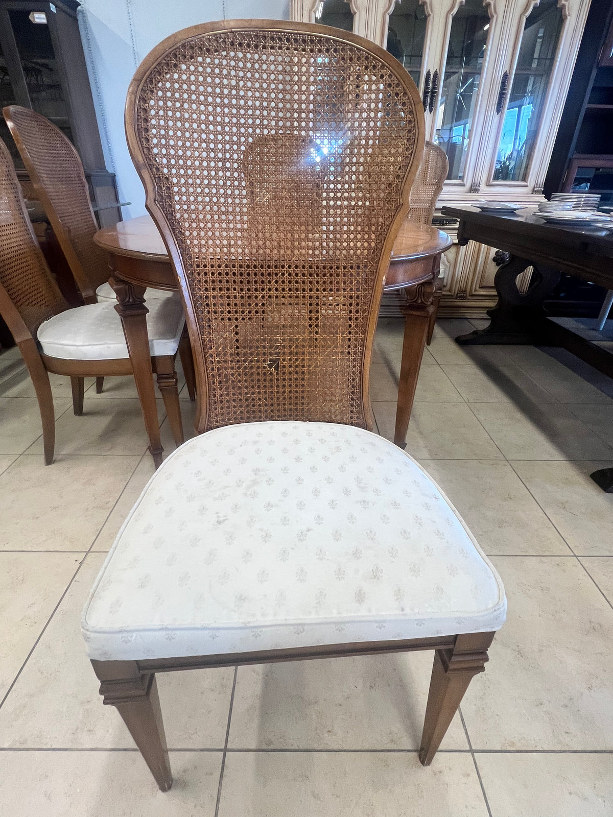 Mid-Century Cane Back Dining Set - 6 Chairs