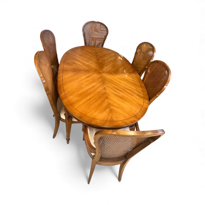 Mid-Century Cane Back Dining Set - 6 Chairs