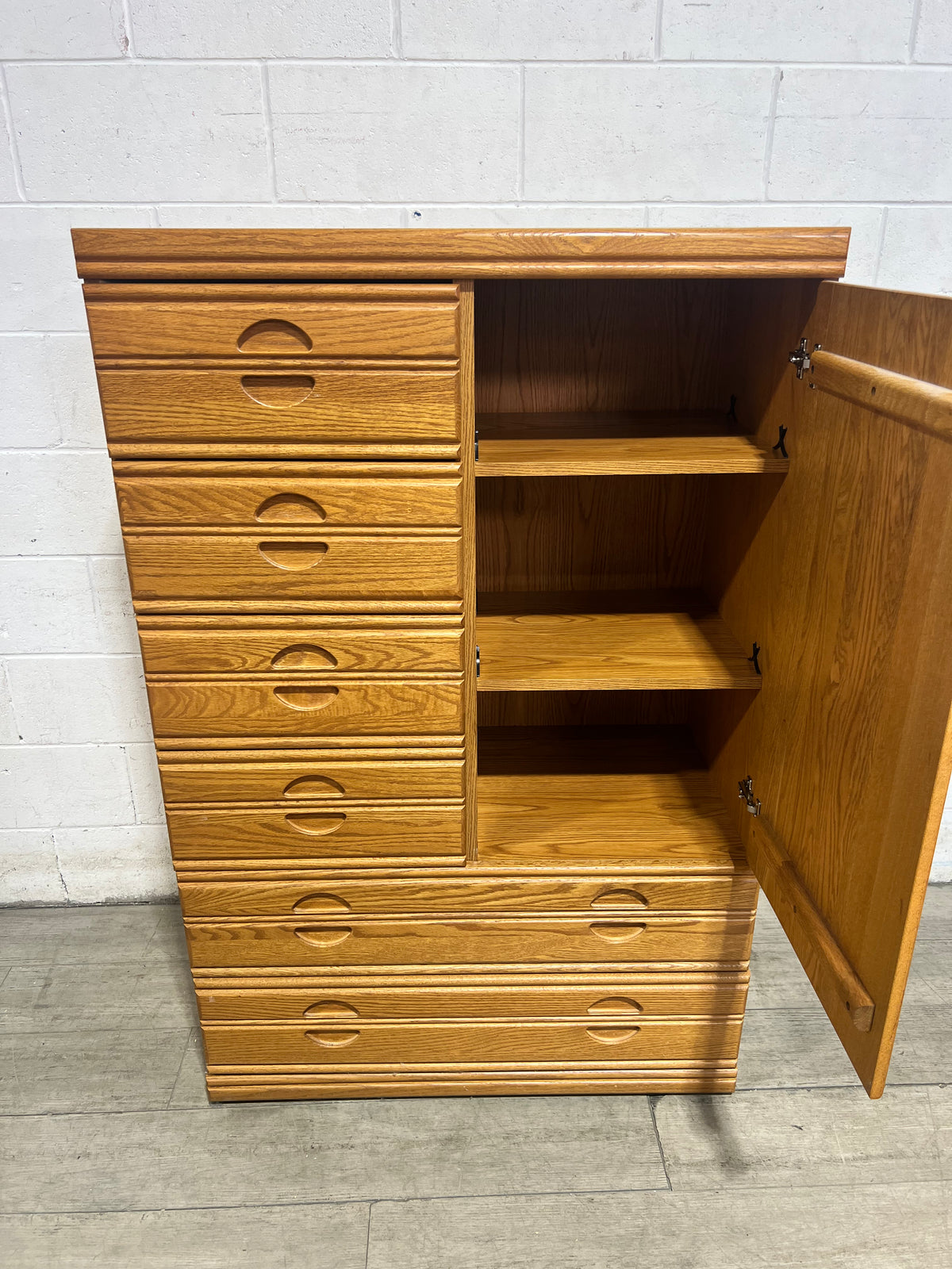 Oak Finish Highboy Chest