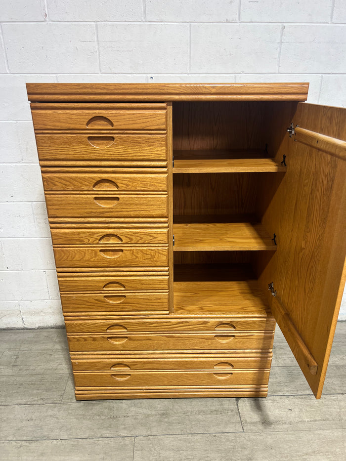 Oak Finish Highboy Chest