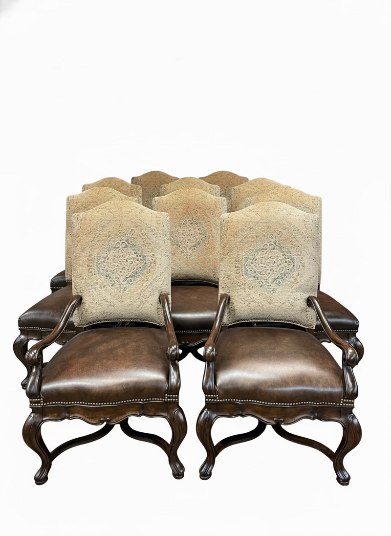Set of 10 Thomasville Country French Leather Dining Chairs