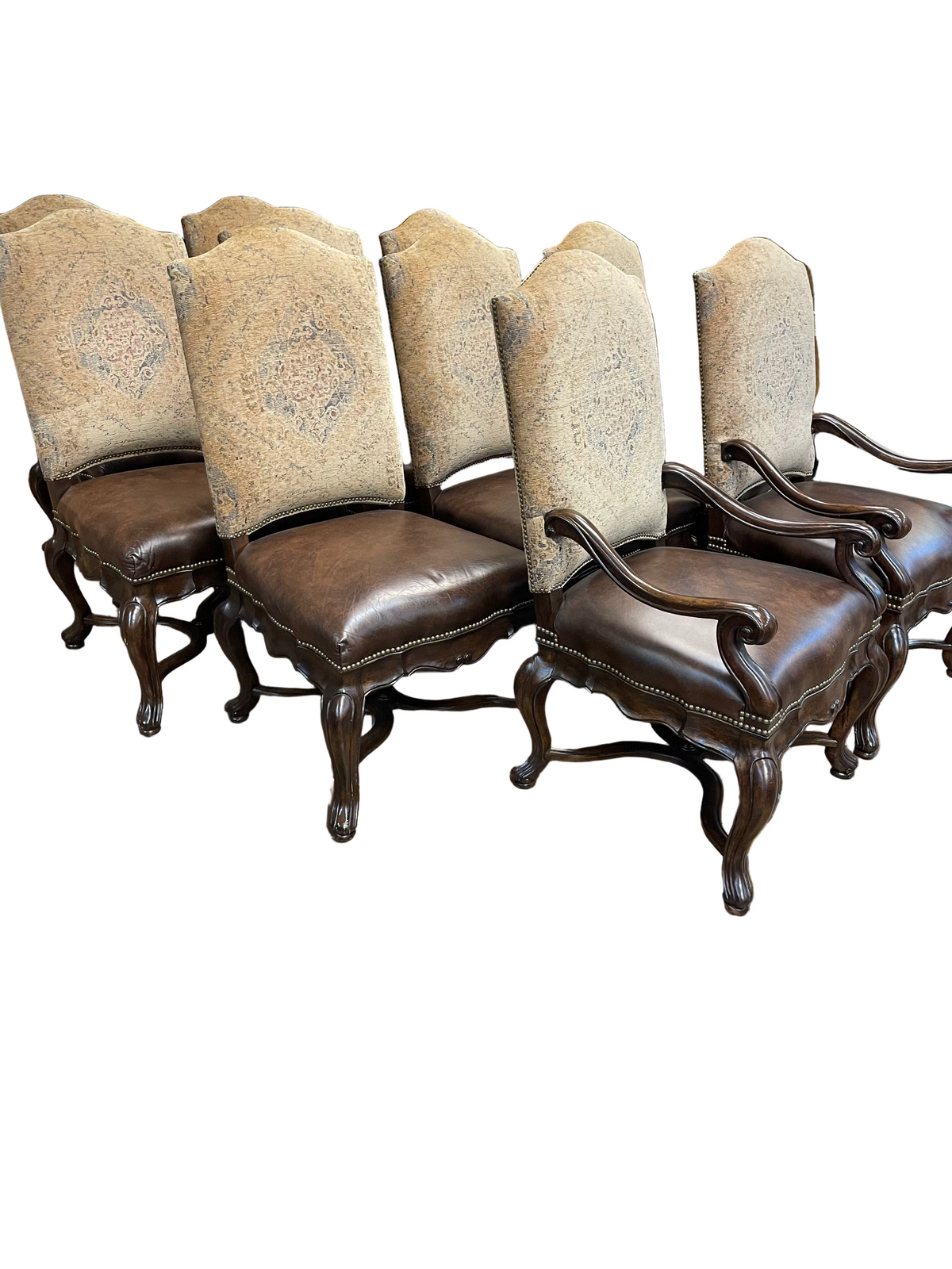 Set of 10 Thomasville Country French Leather Dining Chairs