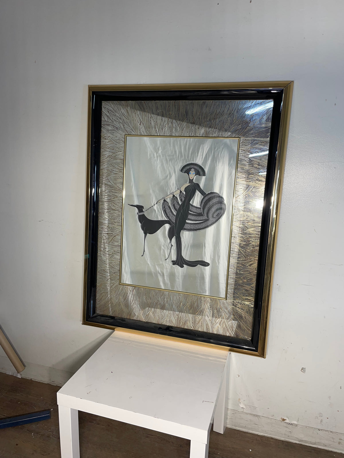 Erte "Symphony in Black" Art Mirror in Gold Frame